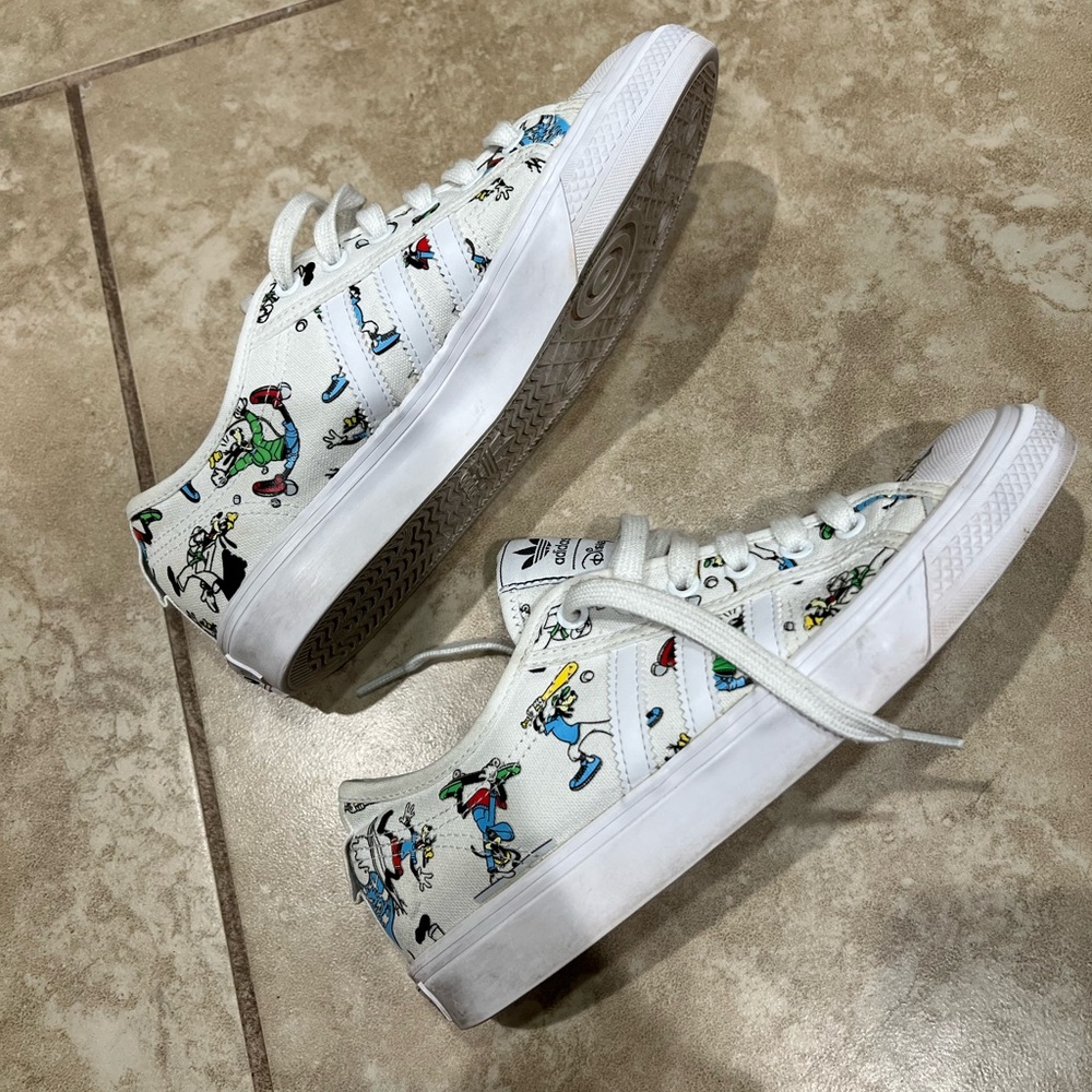 Adidas Disney Nizza Goofy Sneakers - White Ortholite EUC Size 6.5 Men 8.5 Woman - Picture 6 of 9
